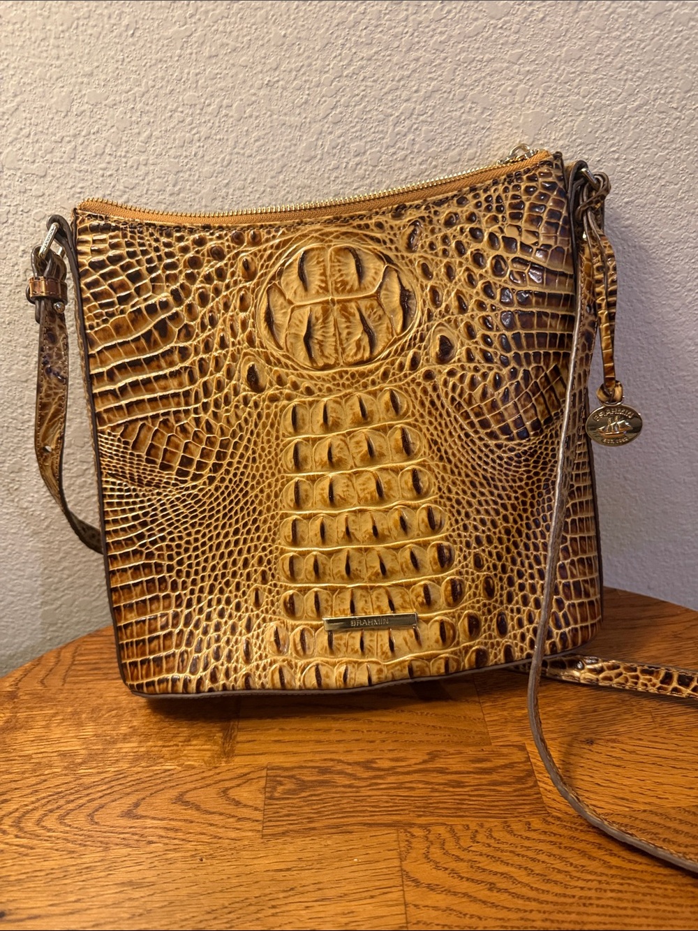Brahmin Honey Tan Croc-Embossed Leather Crossbody